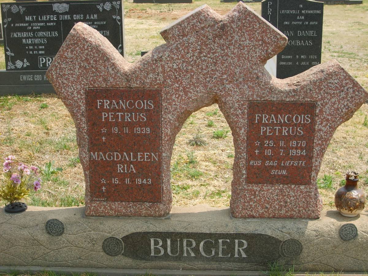 BURGER Francois Petrus 1939- &amp; Magdaleen Ria 1943- :: BURGER Francois Petrus 1970-1994