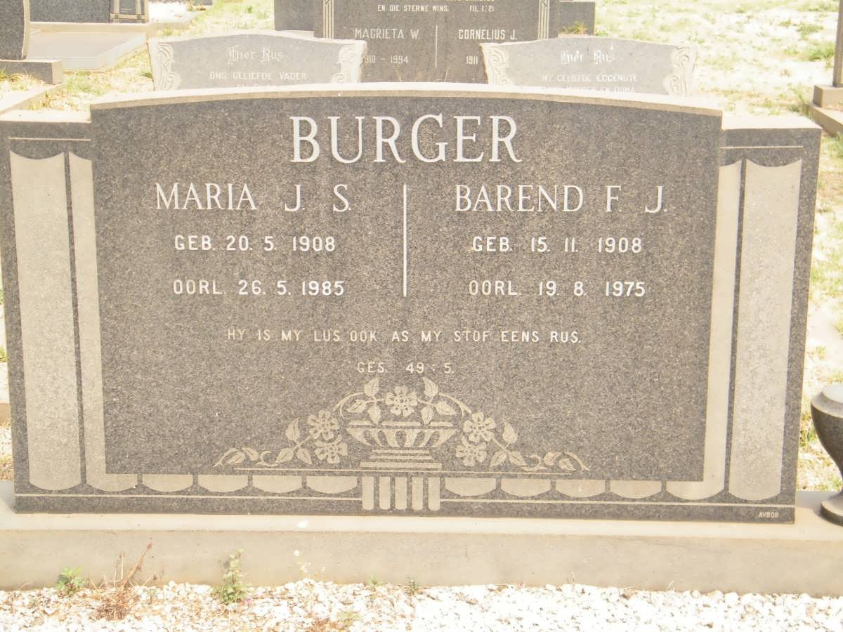 BURGER Barend F.J. 1908-1975 &amp; Maria J.S. 1908-1985