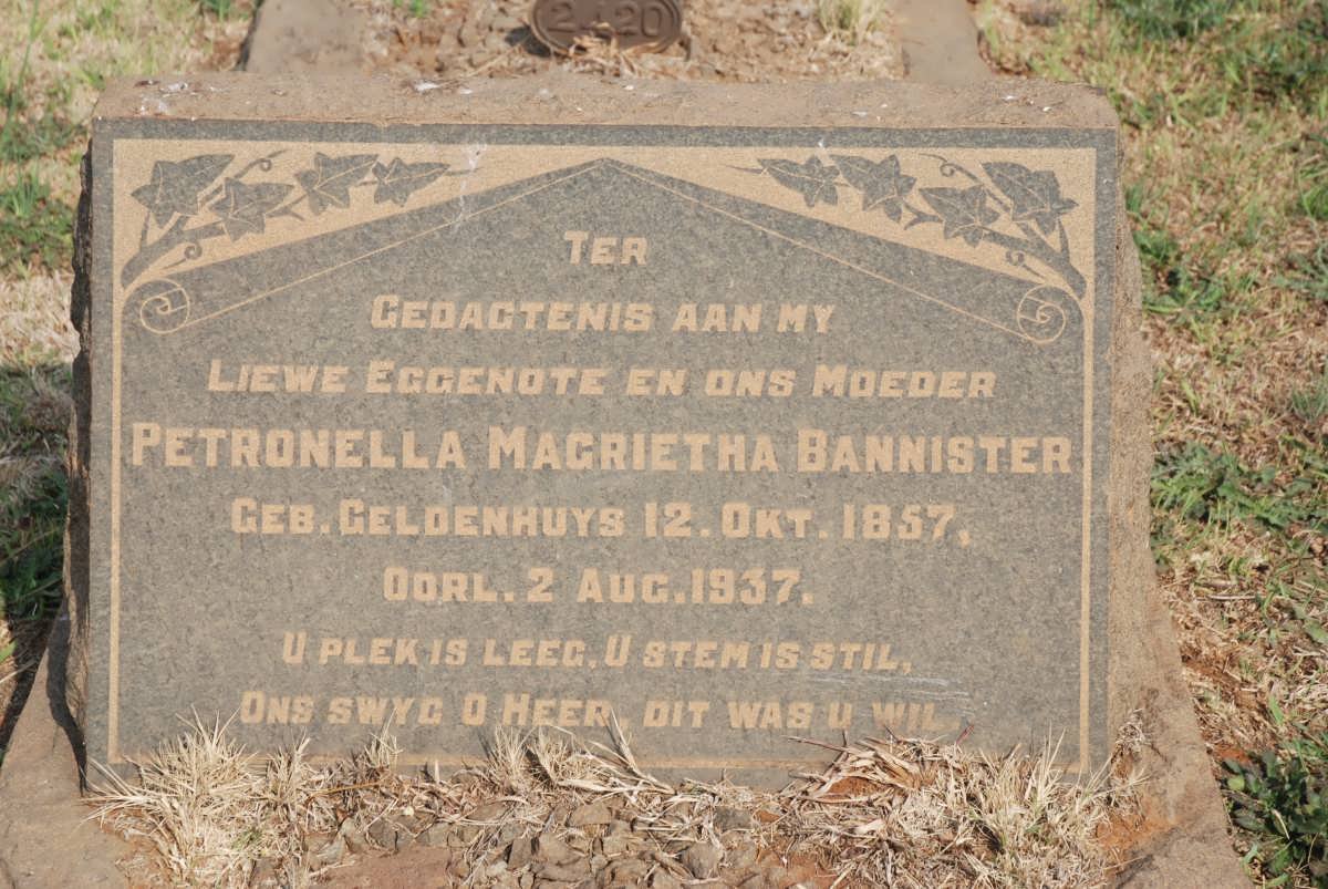 BANNISTER Petronella Magrietha nee GELDENHUYS 1857-1937