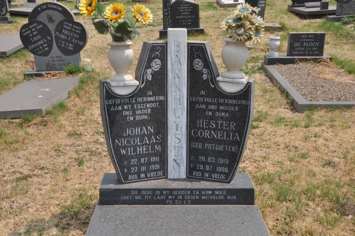 BARKHUYSEN Johan Nicolaas Wilhelm 1911-1991 &amp; Hester Cornelia POTGIETER 1919-1996