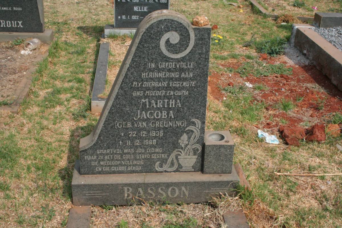 BASSON Martha Jacoba nee VAN GREUNING 1935-1988