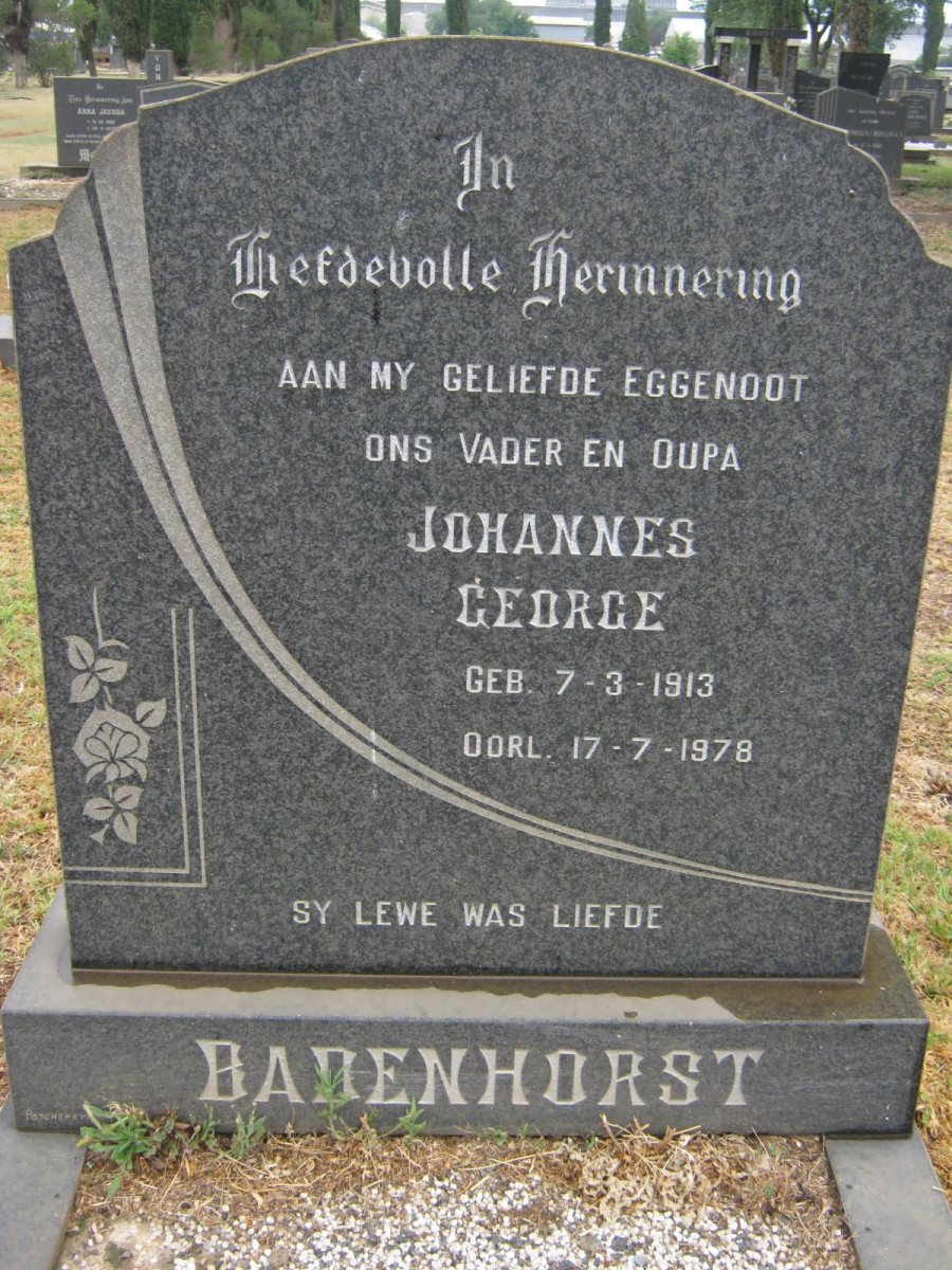BADENHORST Johannes George 1913-1978