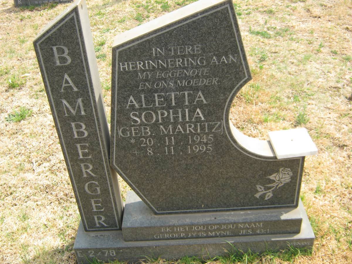 BAMBERGER Aletta Sophia nee MARITZ 1945-1995