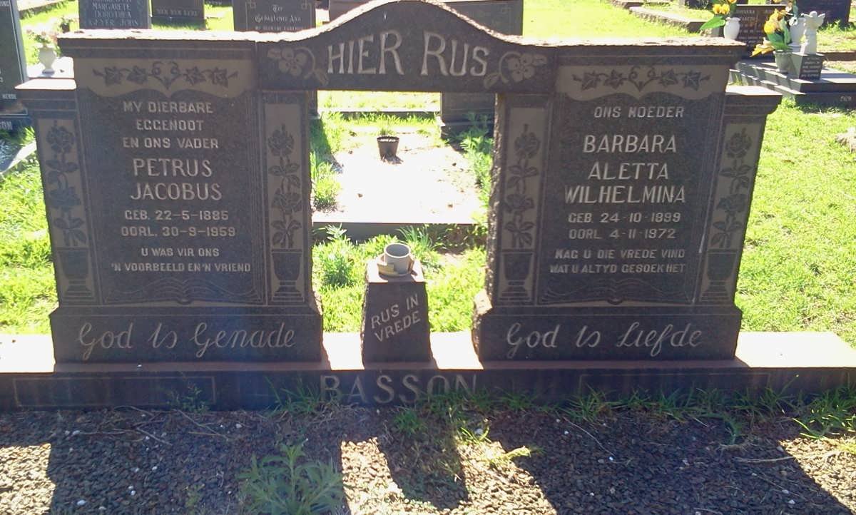 BASSON Petrus Jacobus 1885-1959 &amp; Barbara Aletta Wilhelmina 1899-1972