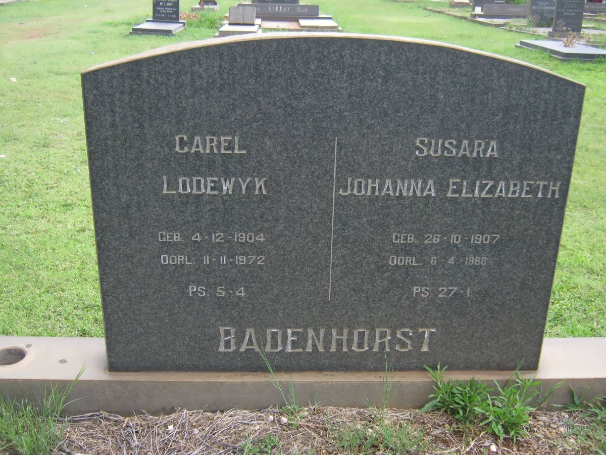 BADENHORST Carel Lodewyk 1904-1972 &amp; Susara Johanna Elizabeth 1907-1986