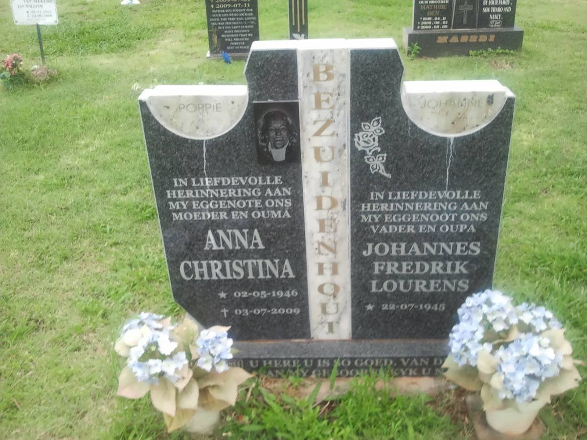 BEZUIDENHOUT Johannes Fredrik Lourens 1945- &amp; Anna Christina 1946-2009
