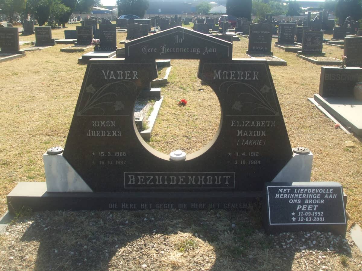 BEZUIDENHOUT Simon Jurgens 1908-1987 &amp; Elizabeth Marion 1912-1984 :: BEZUIDENHOUT Peet 1952-2001