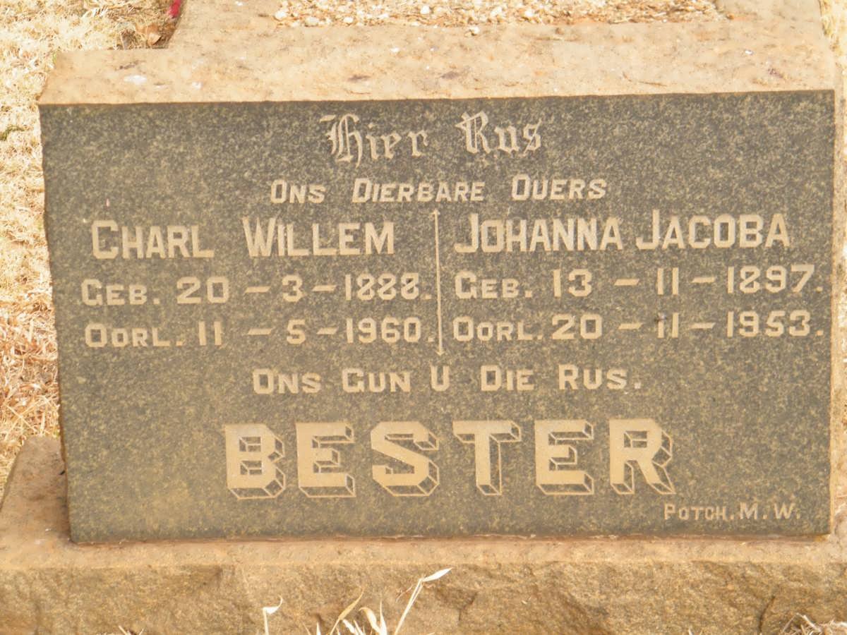 BESTER Charl Willem 1888-1960 &amp; Johanna Jacoba 1897-1953