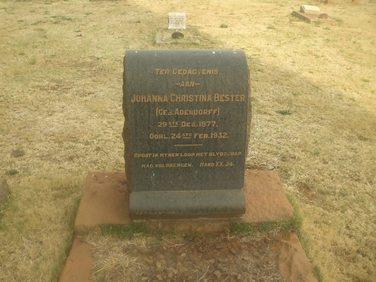BESTER Johanna Christina nee ADENDORFF 1877-1932
