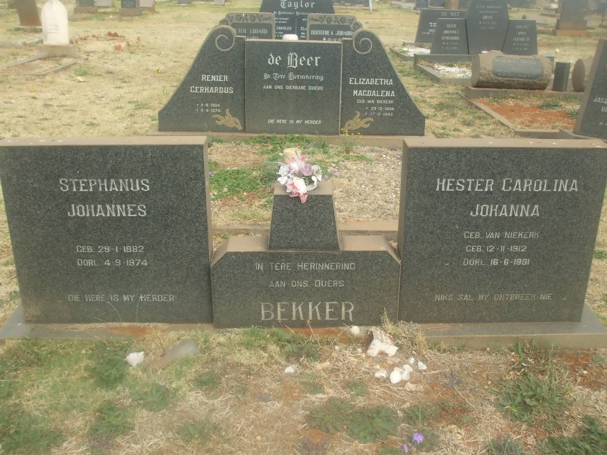 BEKKER Stephanus Johannes 1882-1974 &amp; Hester Carolina Johanna VAN NIEKERK 1912-1991
