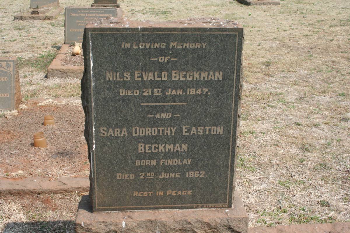 BECKMAN Nils Evald -1947 &amp; Sara Dorothy Easton FINDLAY -1962
