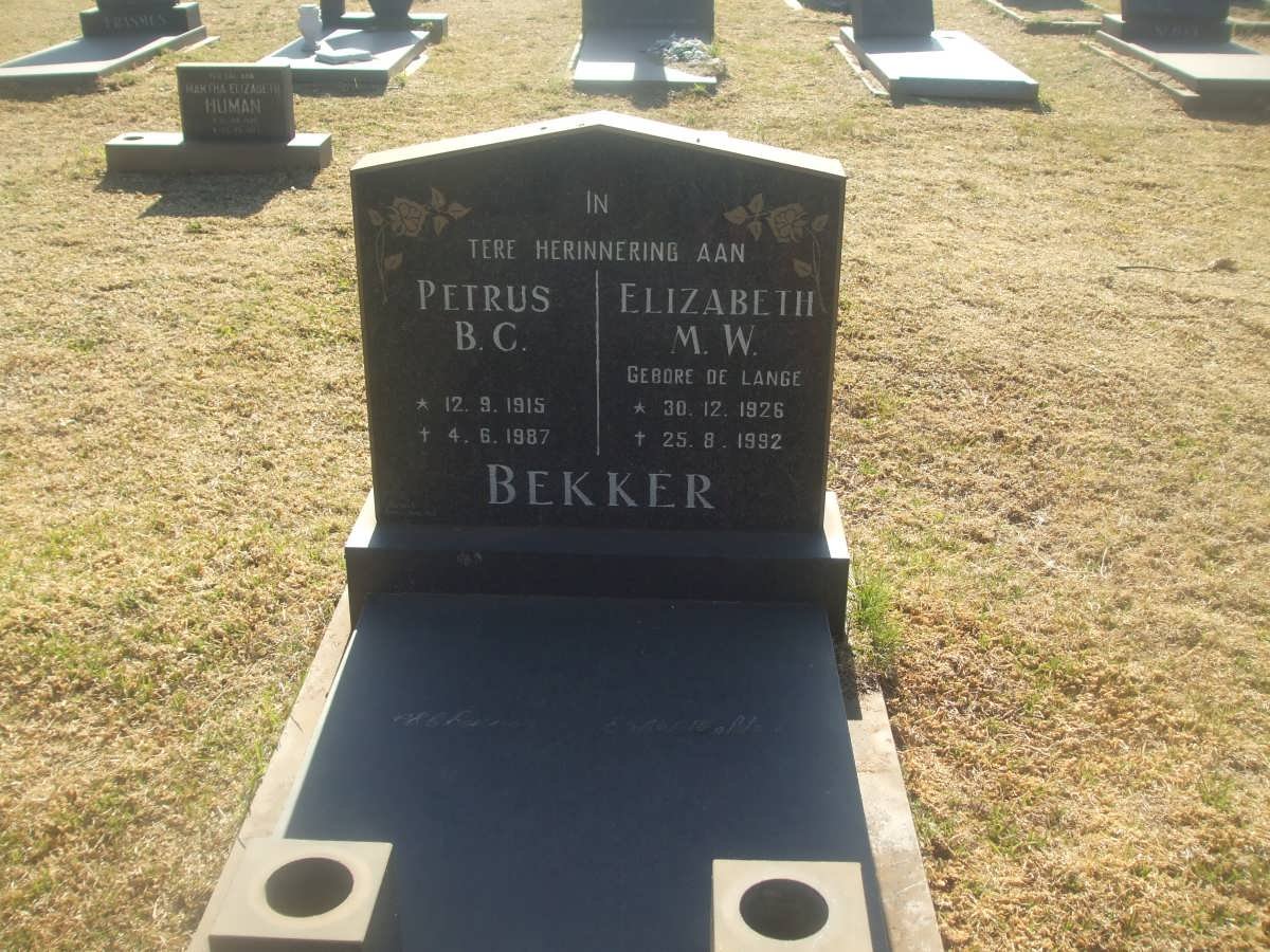 BEKKER Petrus B.C. 1915-1987 &amp; Elizabeth M.W. DE LANGE 1926-1992