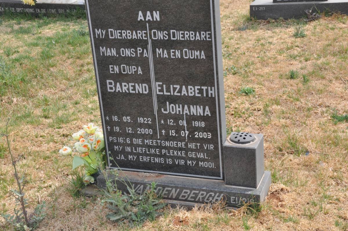 BERGH Barend, van den 1922-2000 &amp; Elizabeth Johanna 1918-2003