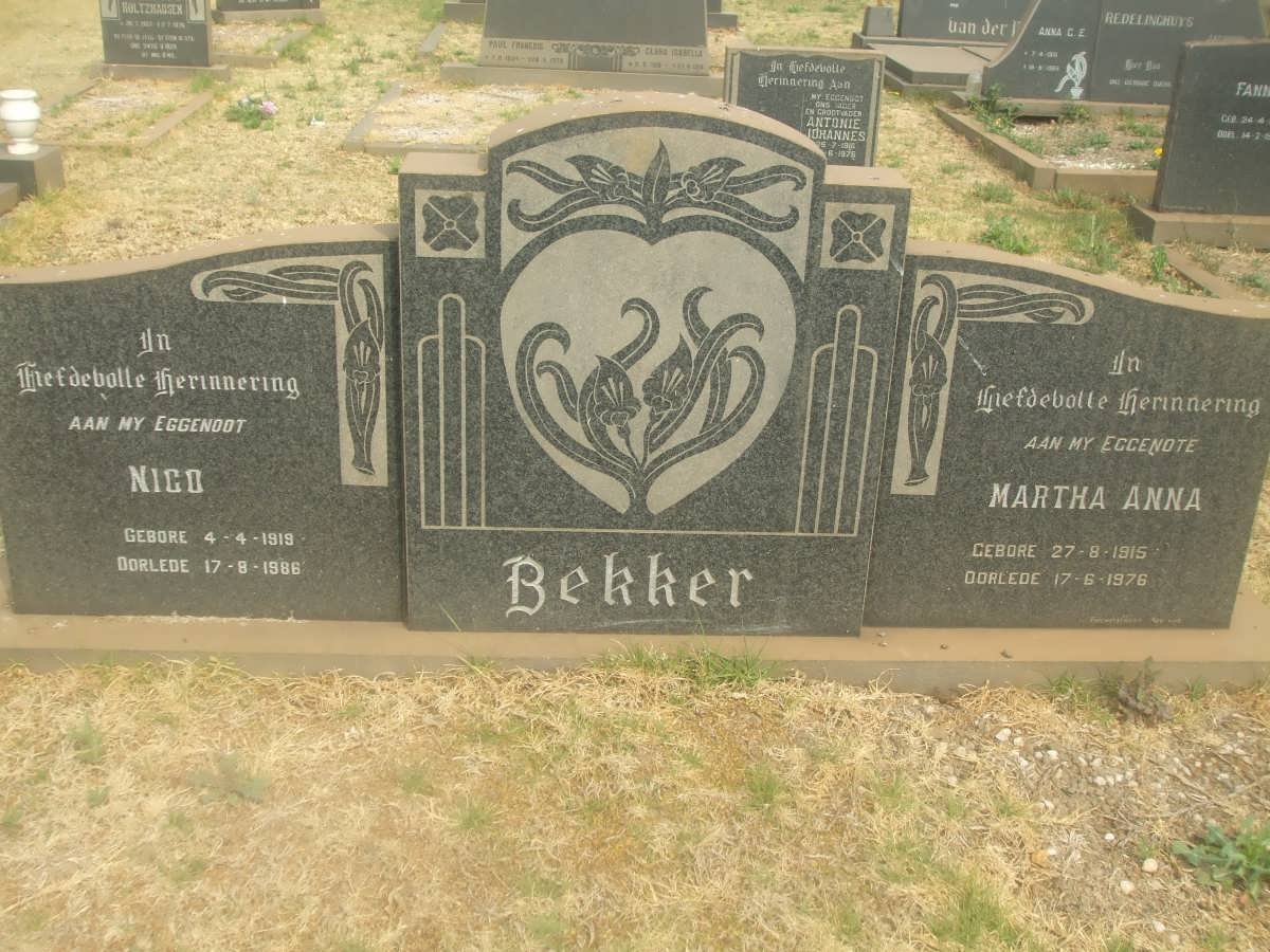 BEKKER Nico 1919-1986 &amp; Martha Anna 1915-1976