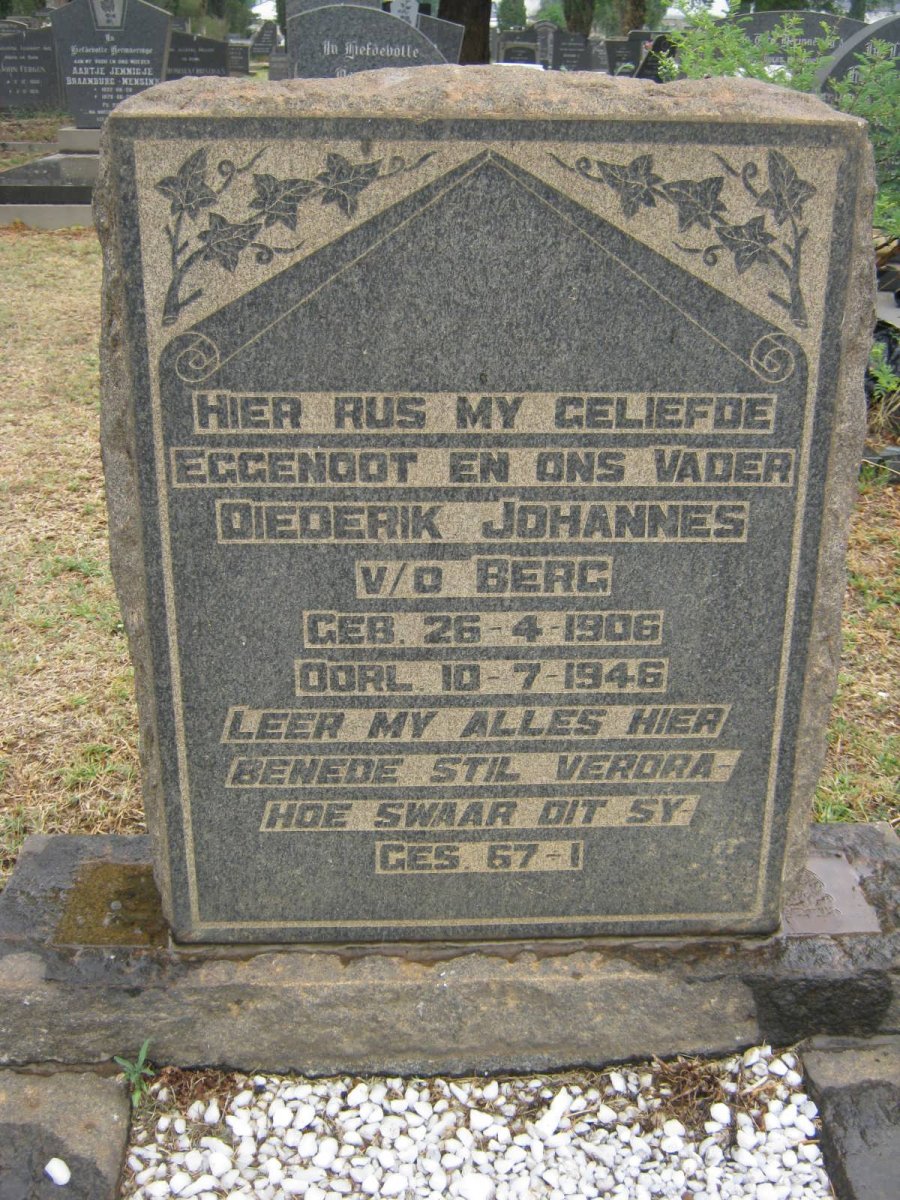 BERG Diederik Johannes, v.d. 1906-1946