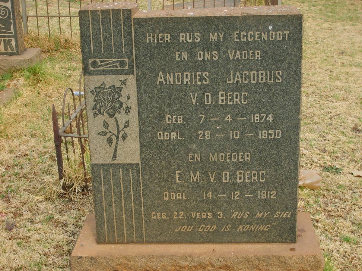 BERG E.M., v.d. -1912 :: V.D. BERG Andries Jacobus 1874-1950