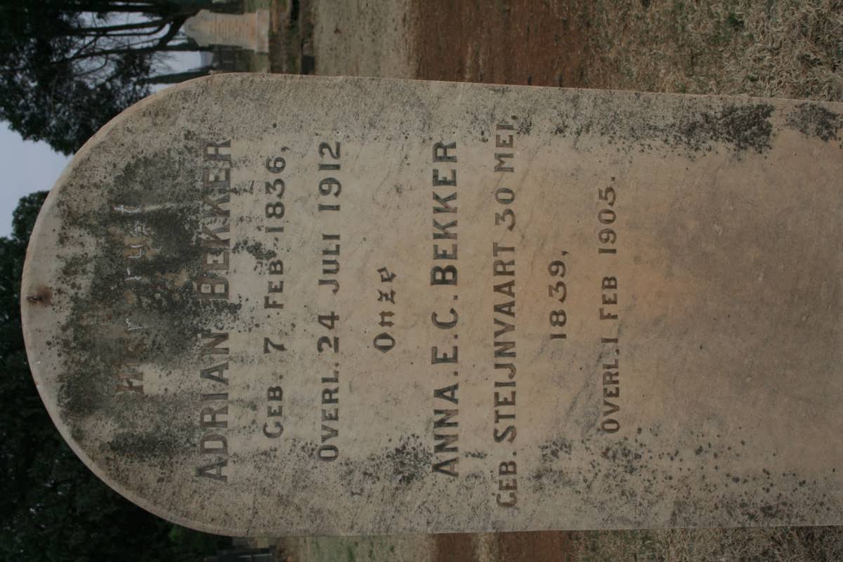 BEKKER Adrian 1836-1912 &amp; Anna M.C. STEIJNVAART 1939-1905