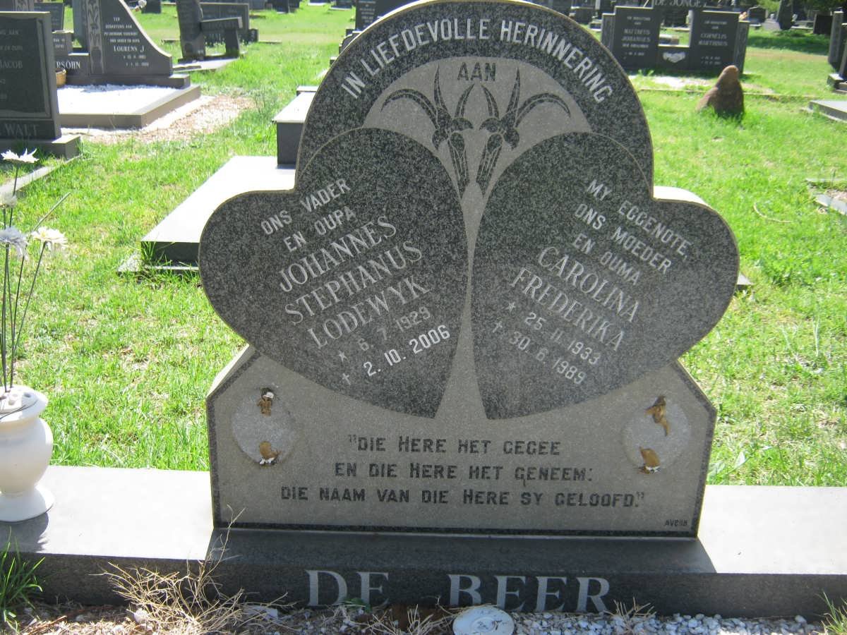 BEER Johannes Stephanus Lodewyk, de 1929-2006 &amp; Carolina Frederika 1933-1989