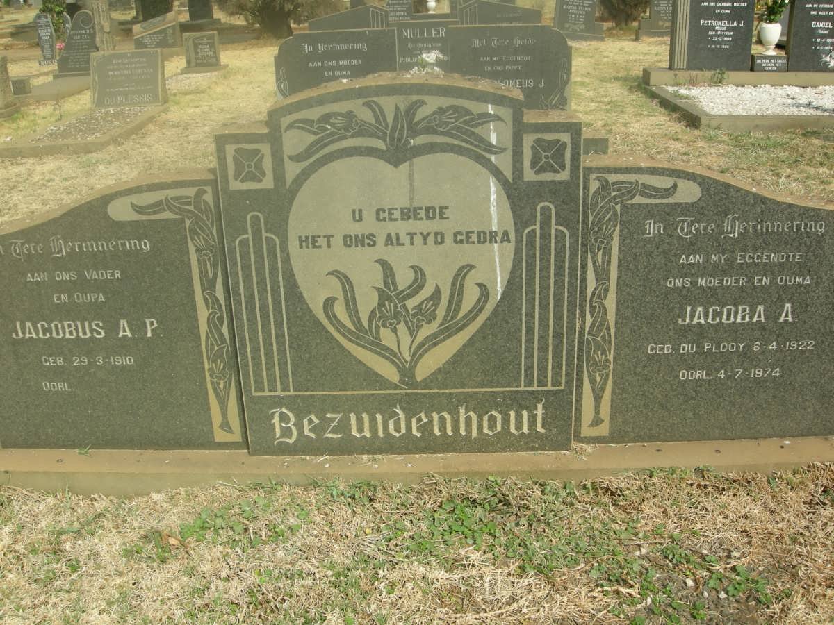 BEZUIDENHOUT Jacobus A.P. 1910- &amp; Jacoba A. DU PLOOY 1922-1974