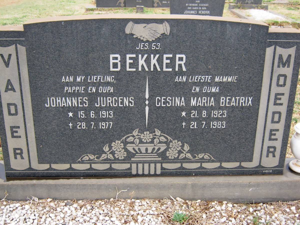 BEKKER Johannes Jurgens 1913-1977 &amp; Gesina Maria Beatrix 1923-1983