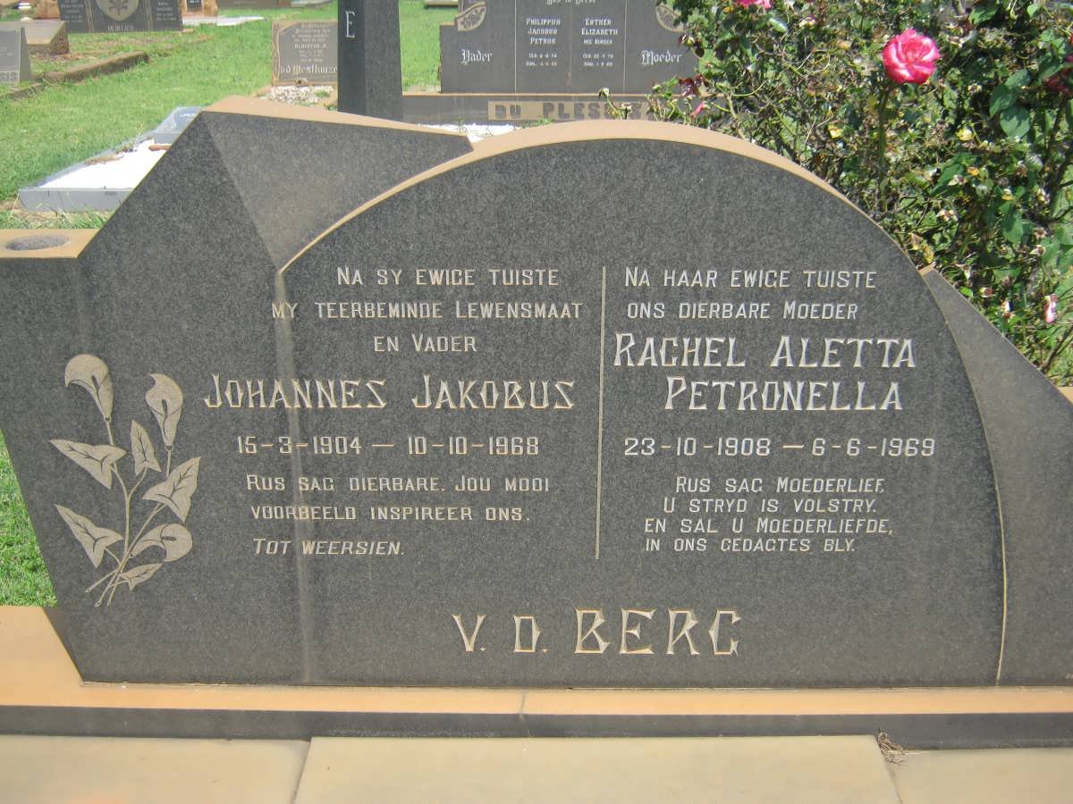 BERG Johannes Jakobus, v.d. 1904-1968 &amp; Rachel Aletta Petronella 1908-1969