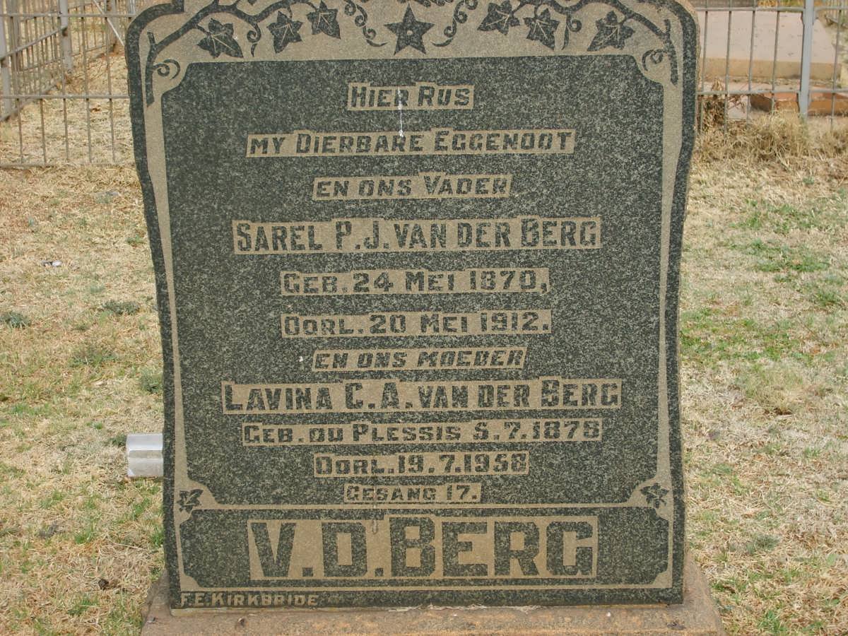 BERG Sarel P.J., van der 1870-1912 &amp; Lavina C.A. DU PLESSIS 1878-1956
