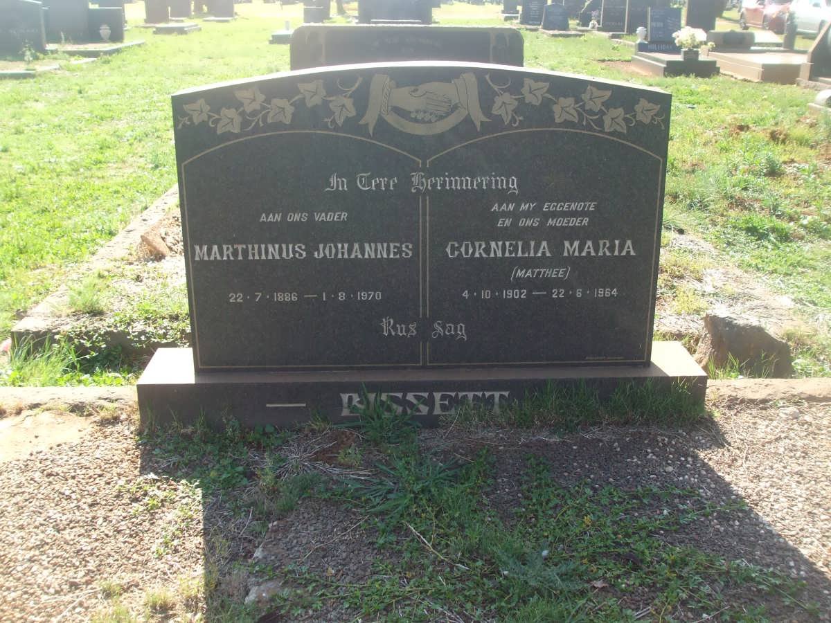 BISSETT Marthinus Johannes 1896-1970 &amp; Cornelia Maria MATTHEE 1902-1964