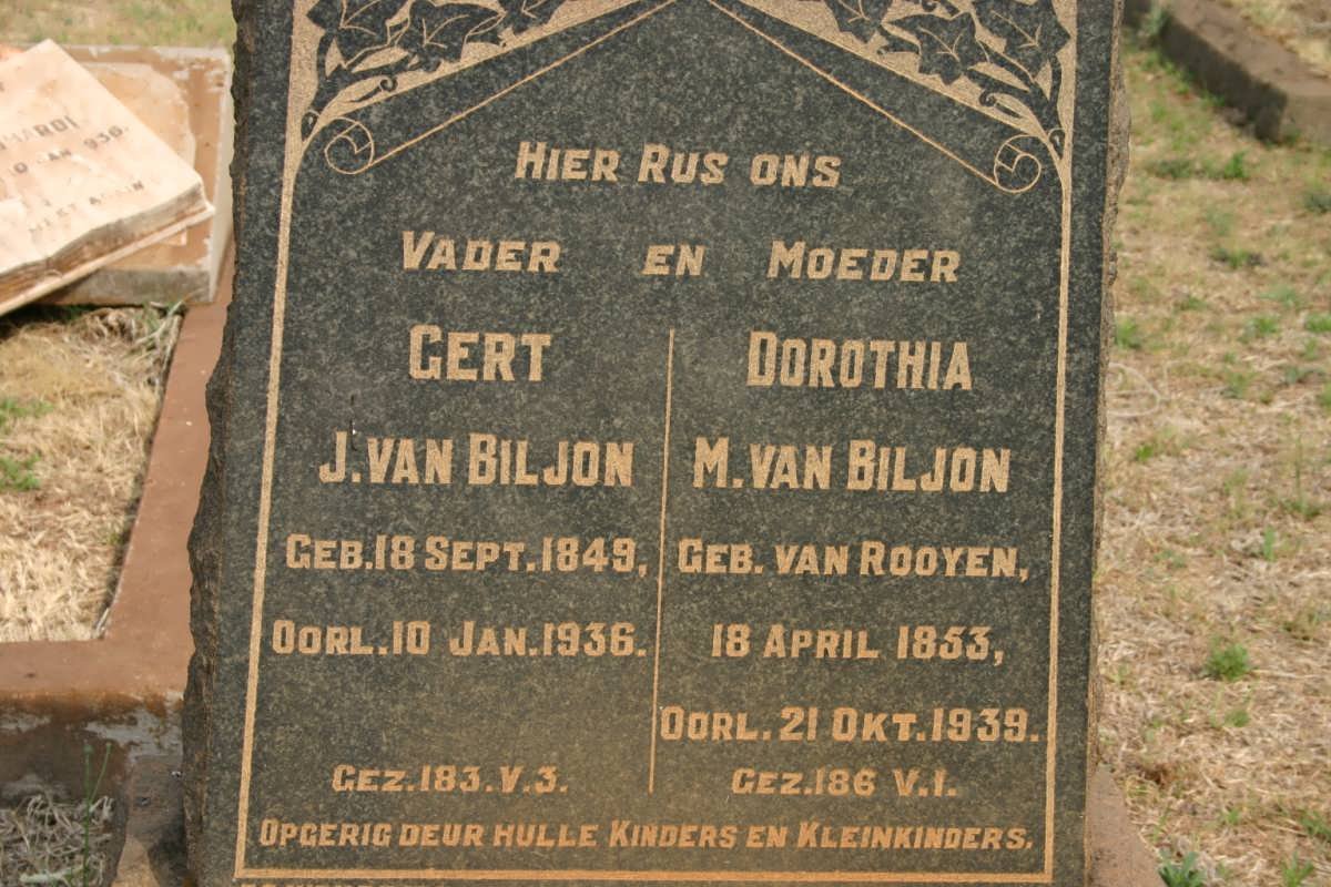 BILJON Gert J., van 1849-1936 &amp; Dorothia M. VAN ROOYEN 1853-1939
