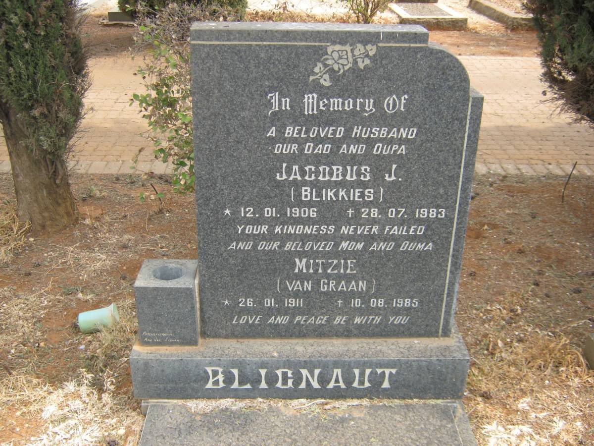 BLIGNAUT Jacobus J. 1906-1983 &amp; Mitzie VAN GRAAN 1911-1985