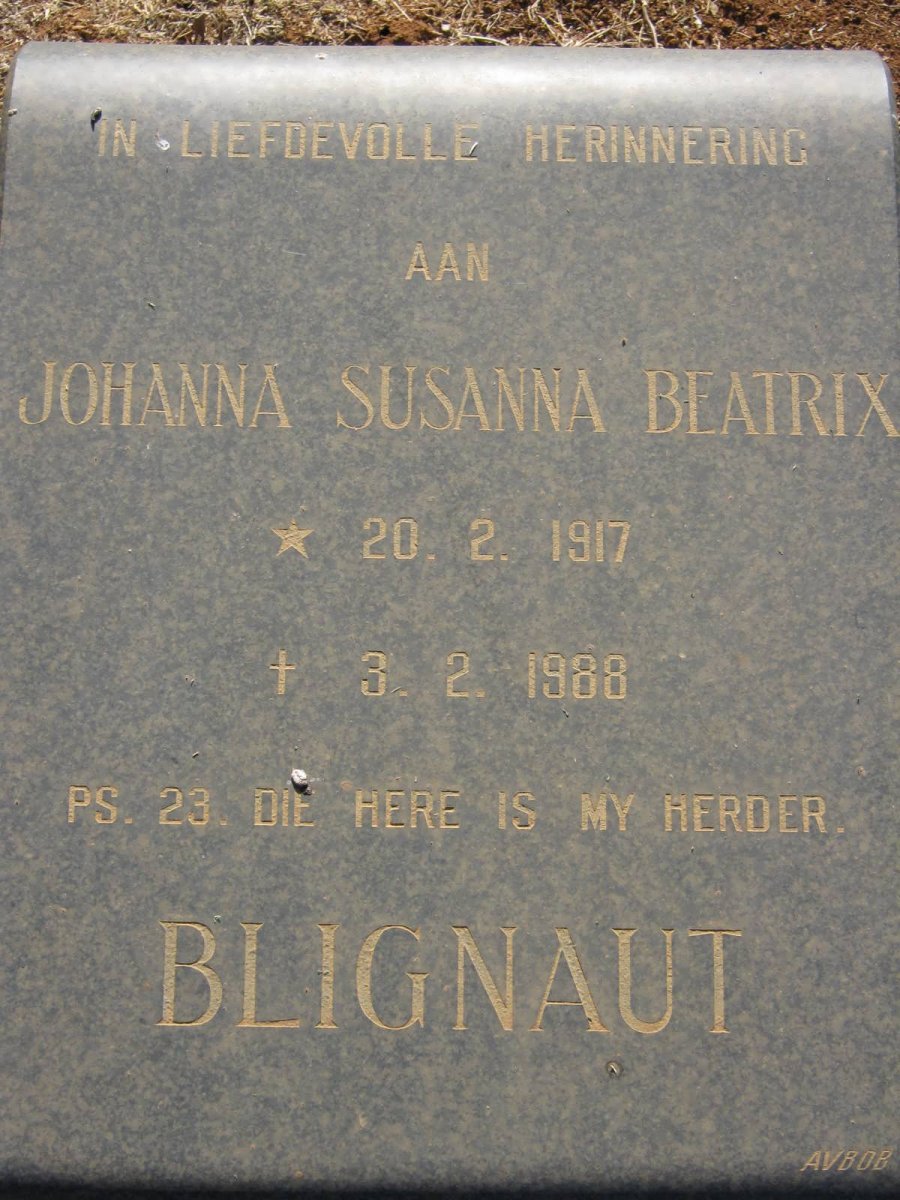 BLIGNAUT Johanna Susanna Beatrix 1917-1988
