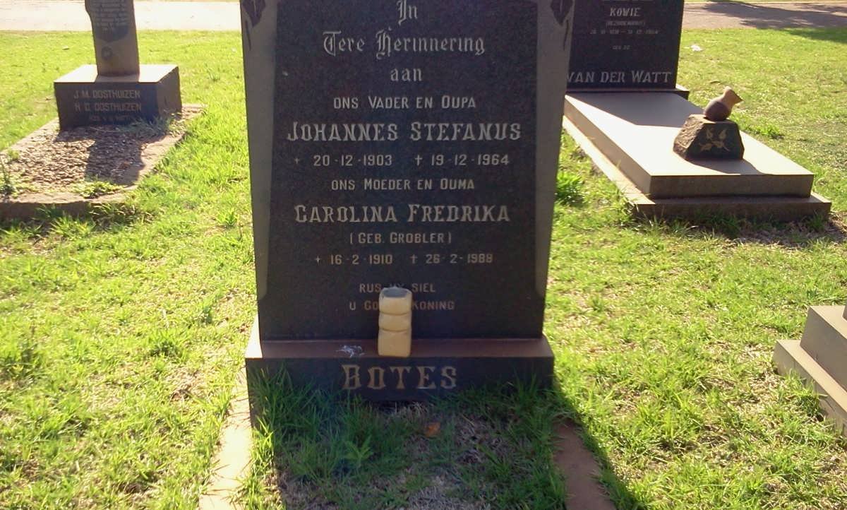 BOTES Johannes Stefanus 1903-1964 &amp; Carolina Fredrika GROBLER 1910-1989
