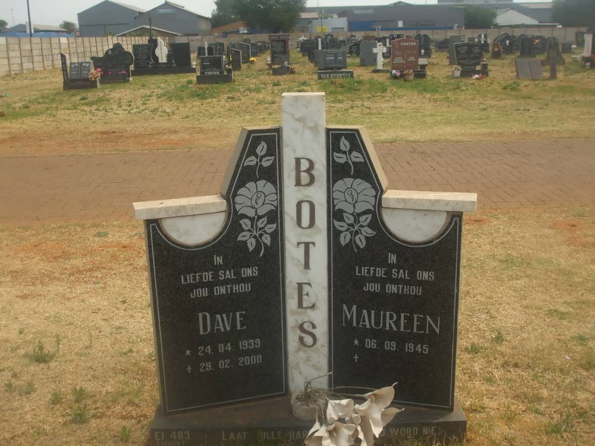 BOTES David Jacobus Johannes 1939-2000 &amp; Maureen 1945-