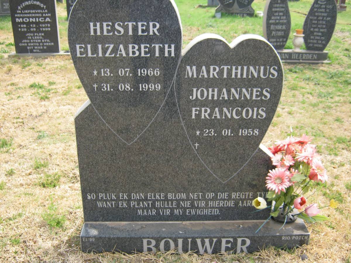 BOUWER Marthinus Johannes Francois 1958- &amp; Hester Elizabeth 1966-1999