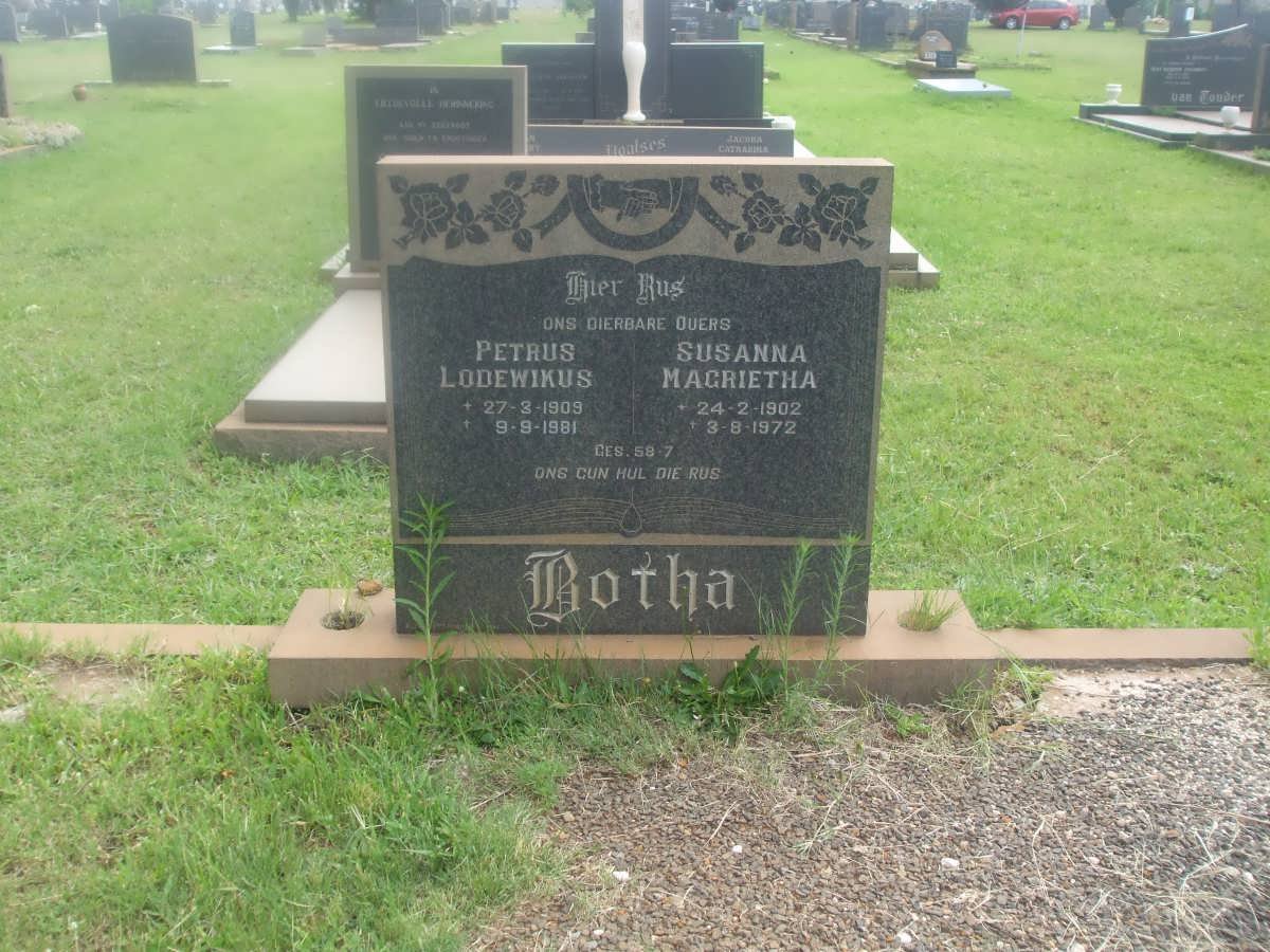 BOTHA Petrus Lodewikus 1909-1981 &amp; Susanna Magrietha 1902-1972