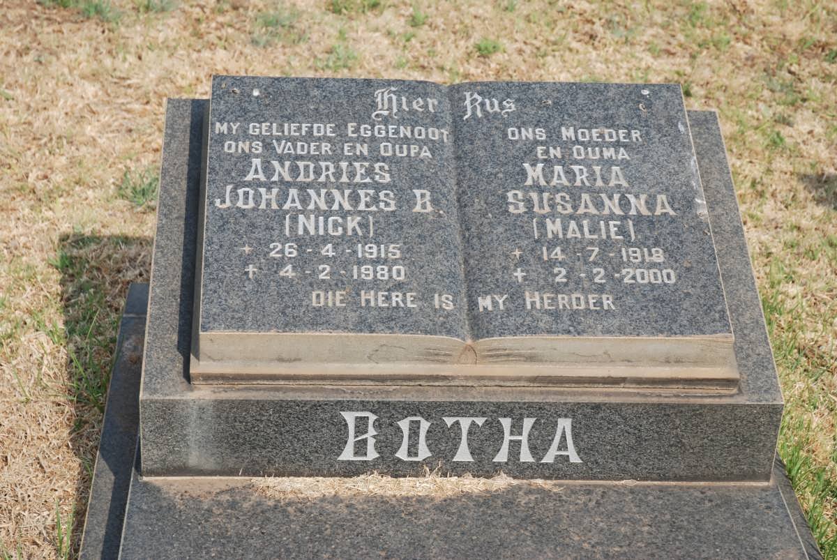 BOTHA Andries Johannes B. 1915-1980 &amp; Maria Susanna 1918-2000