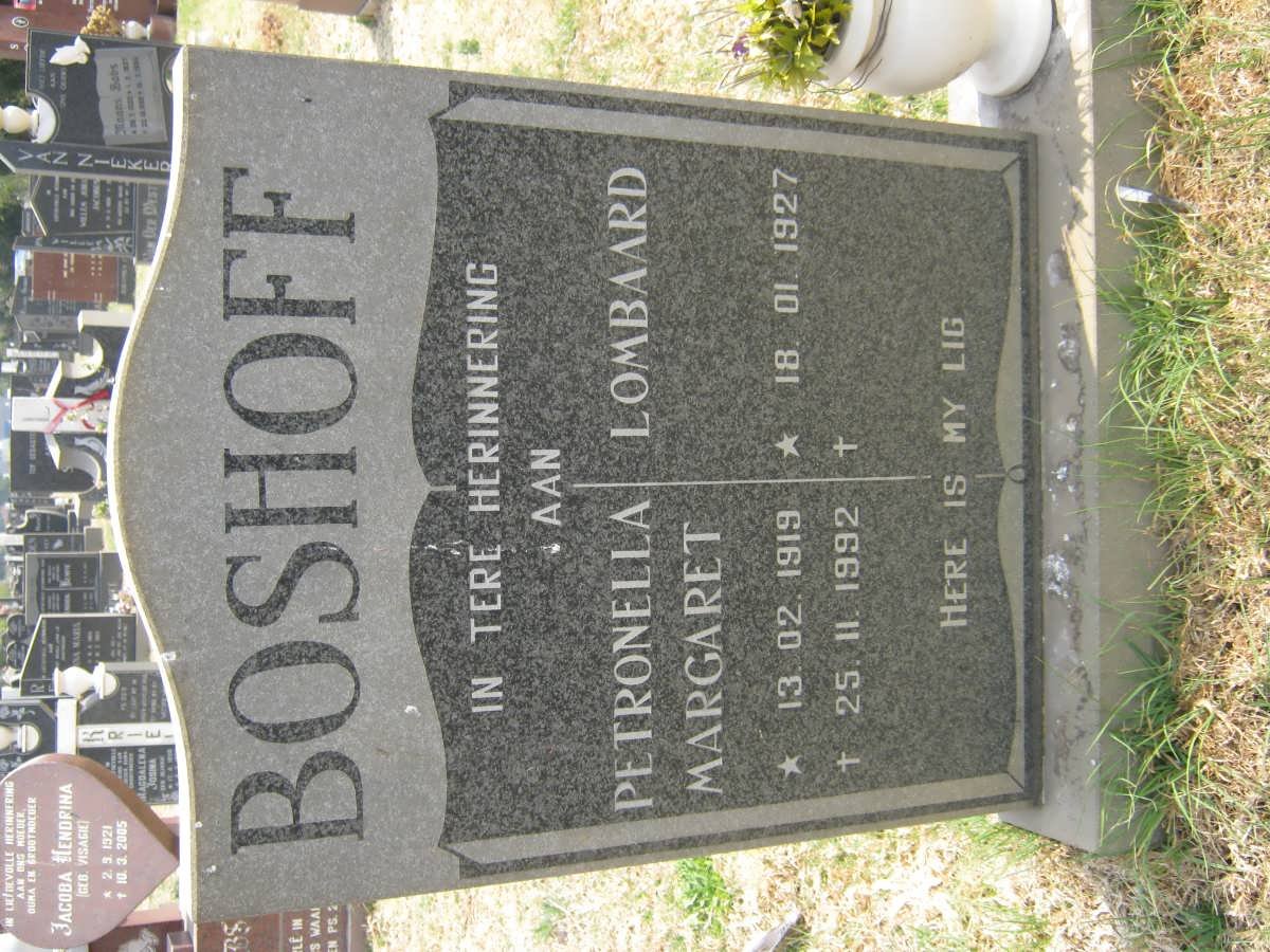 BOSHOFF Lombaard 1927- &amp; Petronella Margaret 1919-1992