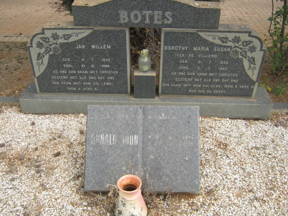 BOTES Jan Willem 1920-1999 &amp; Dorothy Maria Susan DE VILLIERS 1920-1983 :: BOTES Donald ??