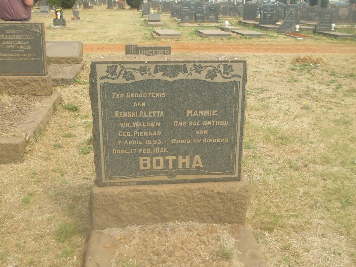 BOTHA Renski Aletta formerly WALDEN nee PIENAAR 1893-1951