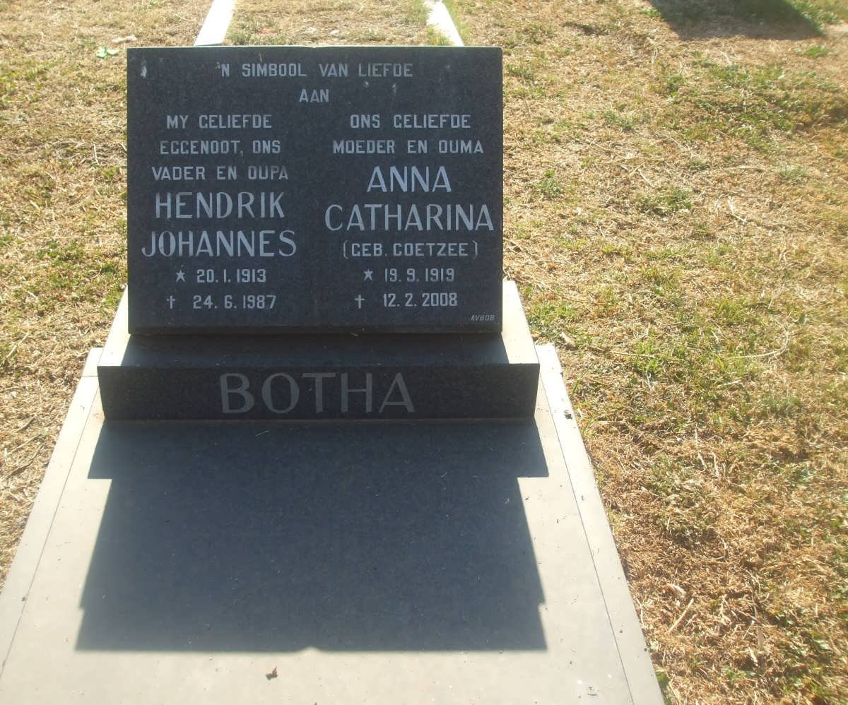 BOTHA Hendrik Johannes 1913-1987 &amp; Anna Catharina COETZEE 1919-2008