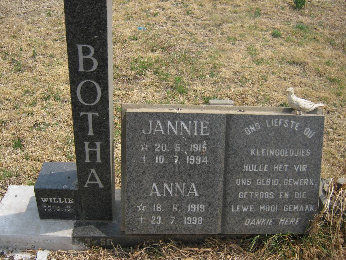 BOTHA Jannie 1915-1994 &amp; Anna 1919-1998 :: BOTHA Willie 1948-2009