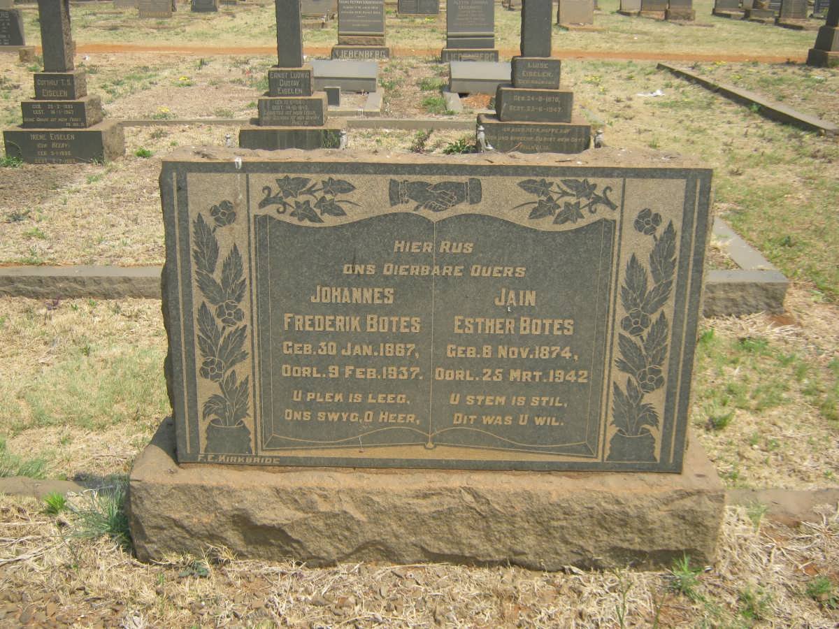 BOTES Johannes Frederik 1867-1937 &amp; Jain Esther 1874-1942