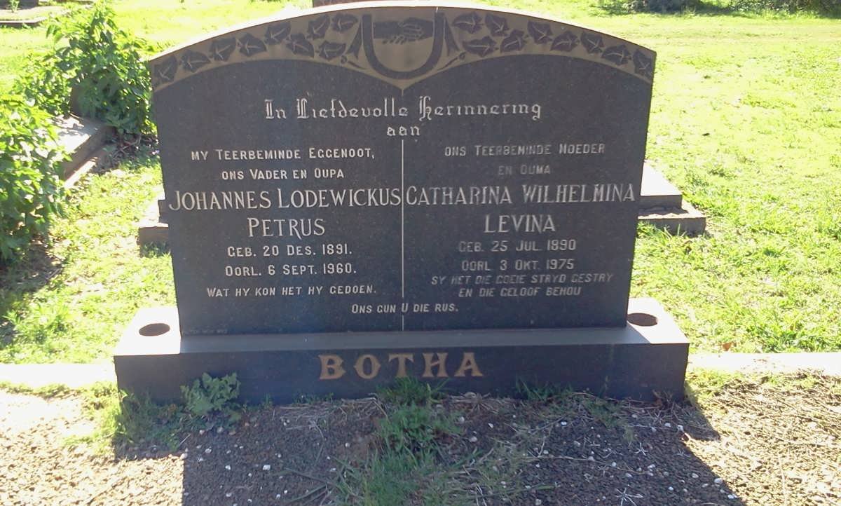 BOTHA Johannes Lodewickus Petrus 1891-1960 &amp; Catharina Wilhelmina Levina 1890-1975