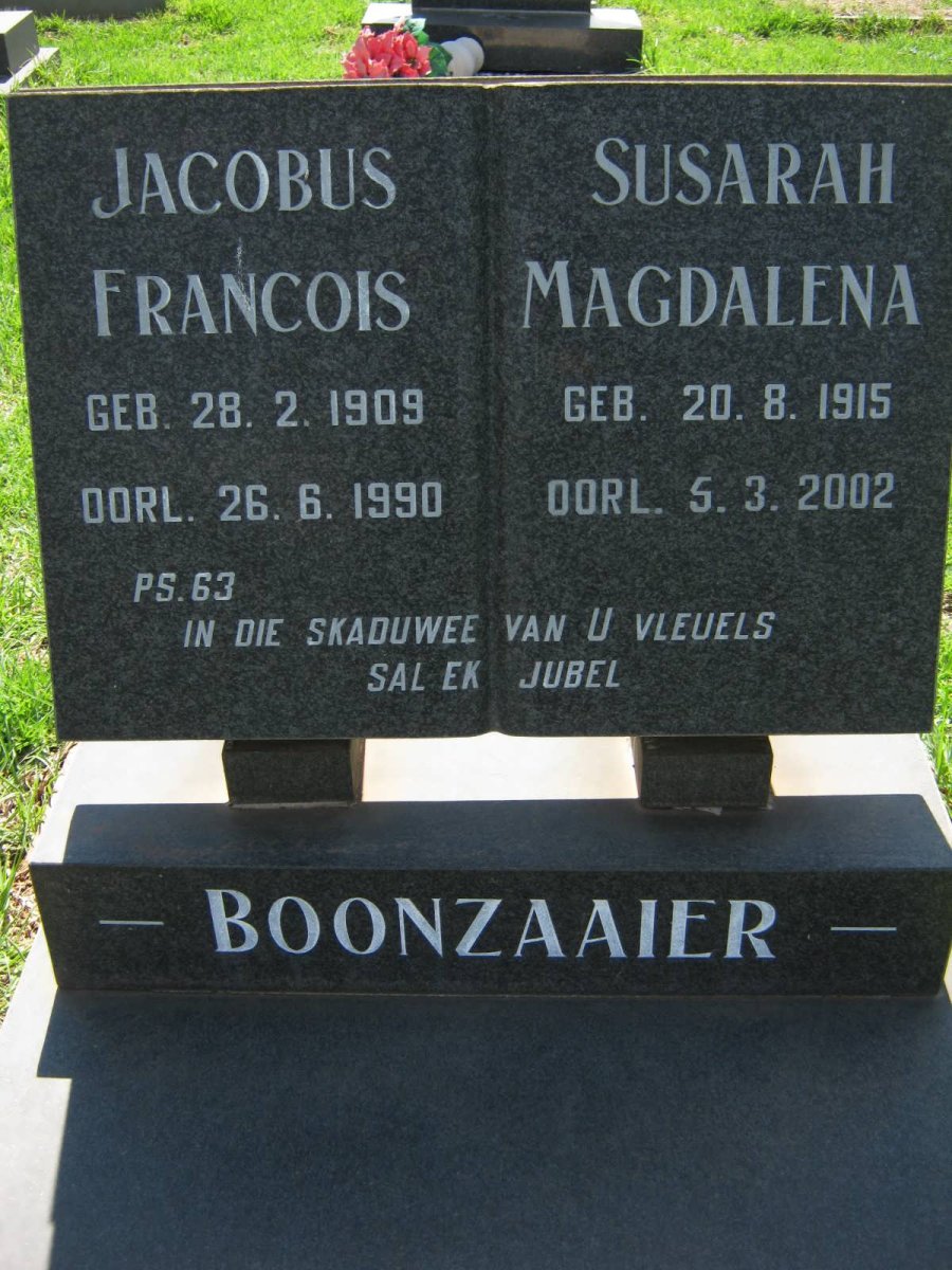 BOONZAAIER Jacobus Francois 1909-1990 &amp; Susarah Magdalena 1915-2002