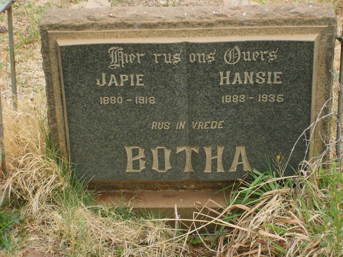 BOTHA Japie 1880-1918 &amp; Hansie 1883-1935