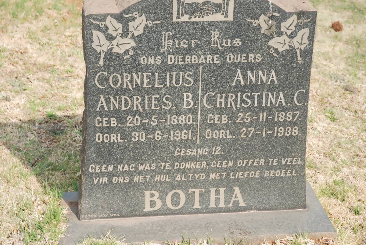 BOTHA Cornelius Andries B. 1880-1961 &amp; Anna Christina C. 1887-1938