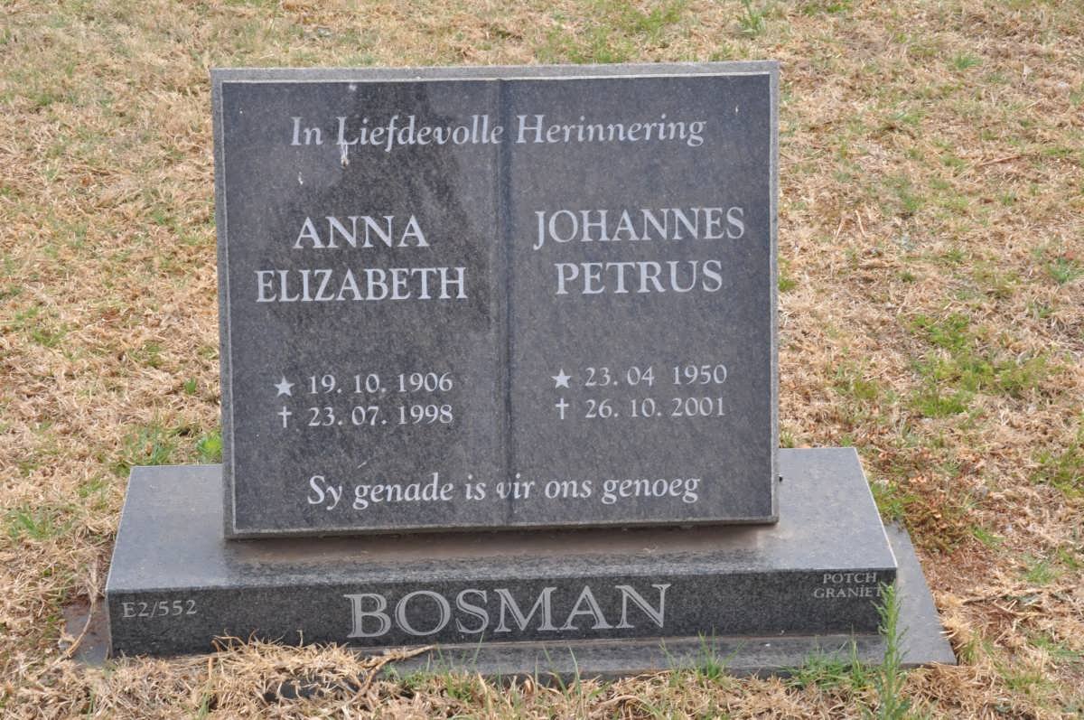 BOSMAN Johannes Petrus 1950-2001 :: Anna Elizabeth 1906-1998