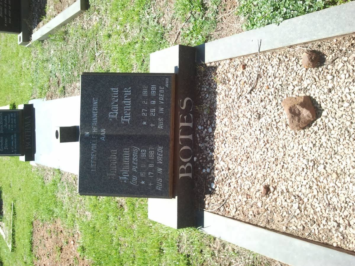 BOTES Barend Hendrik 1912-1991 &amp; Jacoba Johanna DU PLESSIS 1913-1987
