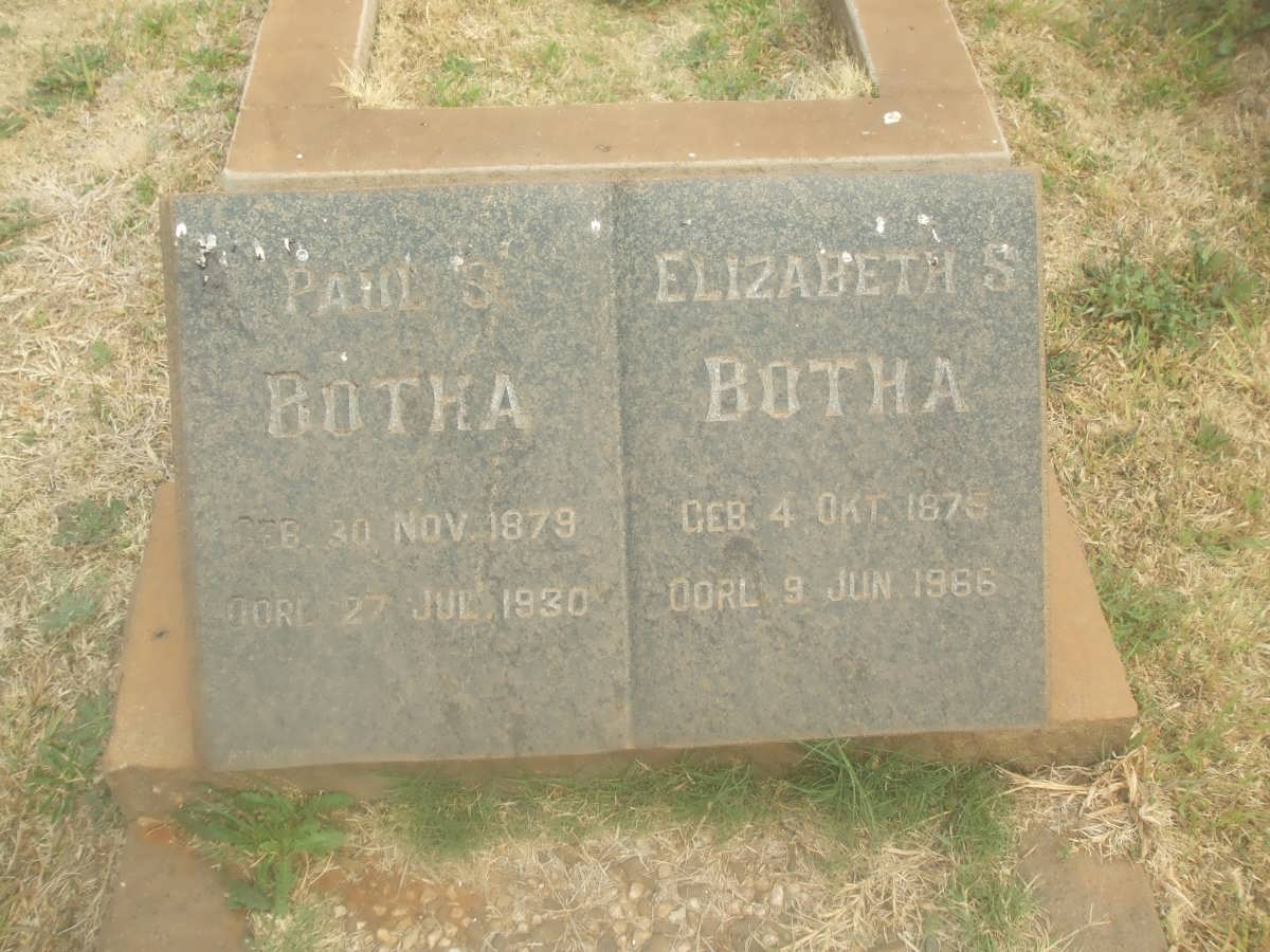 BOTHA Paul S. 1879-1930 &amp; Elizabeth S. 1875-1966