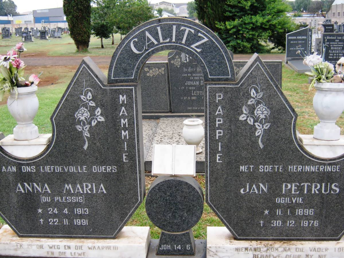 CALITZ Jan Petrus Ogilvie 1896-1976 &amp; Anna Maria DU PLESSIS 1913-1991