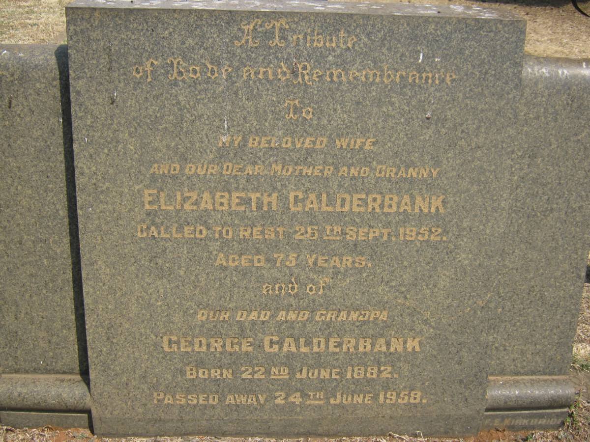 CALDERBANK George 1882-1958 &amp; Elizabeth -1952